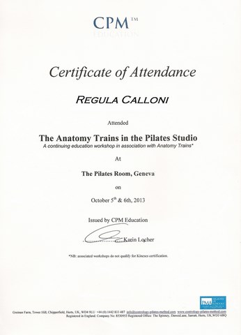 Diplôme de Regula Calloni (fascia-pilates)